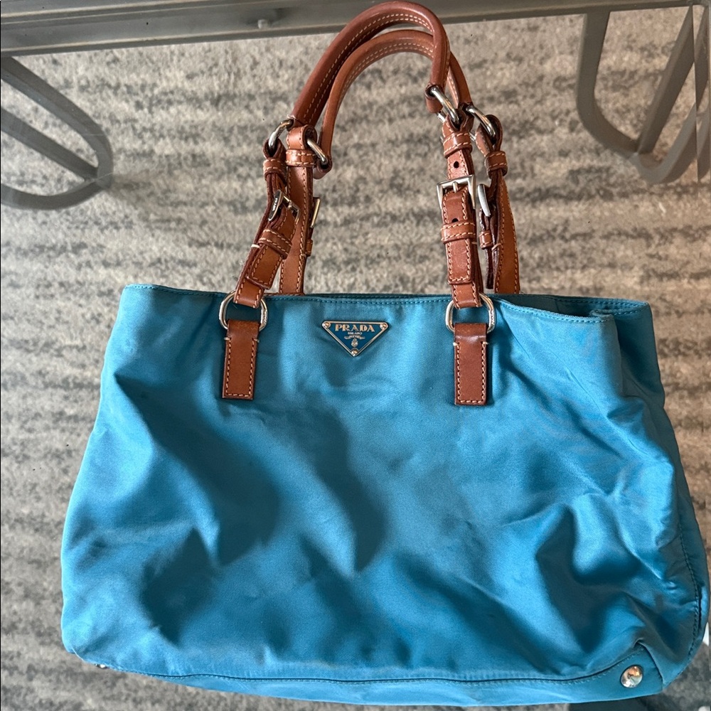 Prada Teal Nylon Tote with Brown Accents - Picture 8 of 8